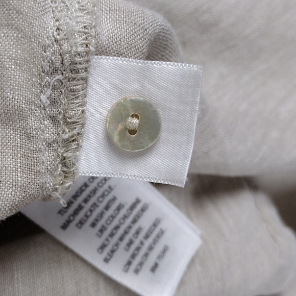 Tahari 100% Hemp Natural V-Neck Pointed Collar Sleeveless Button Down Tunic Top - Picture 9 of 14